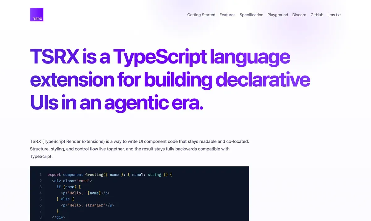 Bahasa Ekstensi TypeScript Baru(TSRX)
