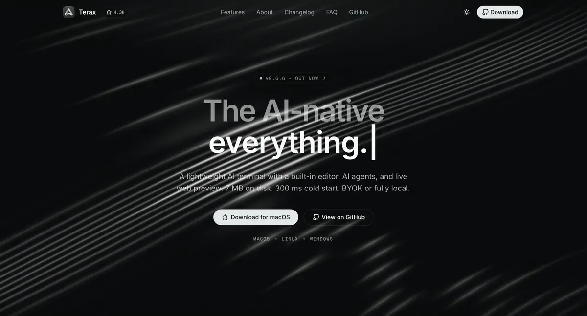 Terax, terminal AI open-source berukuran hanya 7 MB, menggabungkan terminal, code editor, AI agent, dan live web preview dalam satu antarmuka tanpa telemetri, tanpa akun, tanpa kompromi.
