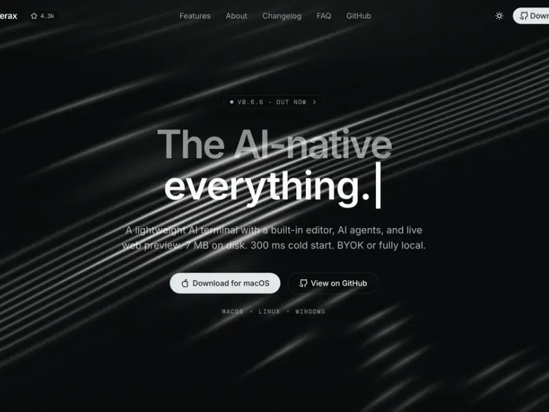 Terax, terminal AI open-source berukuran hanya 7 MB, menggabungkan terminal, code editor, AI agent, dan live web preview dalam satu antarmuka tanpa telemetri, tanpa akun, tanpa kompromi.